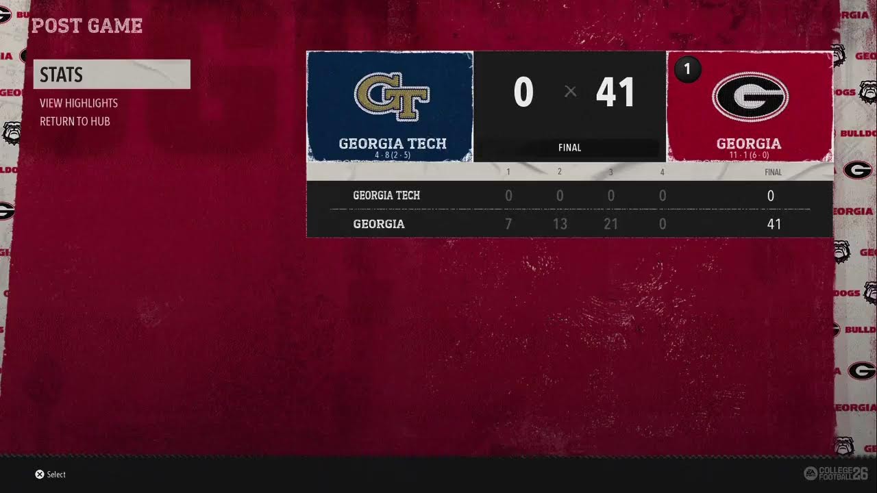 NCFB S5 Week 13: Georgia Tech @ #1 Georgia