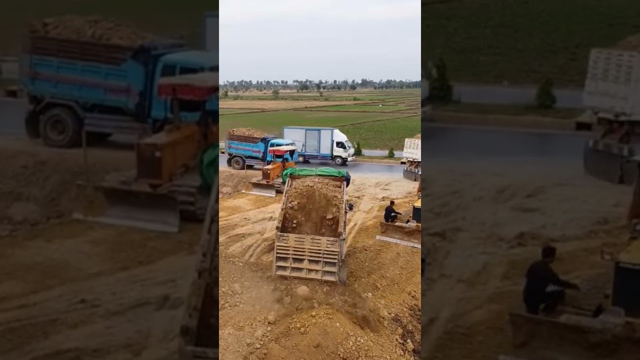 Dump Trucks Unloading Land #On Ring Road #shorts 3166