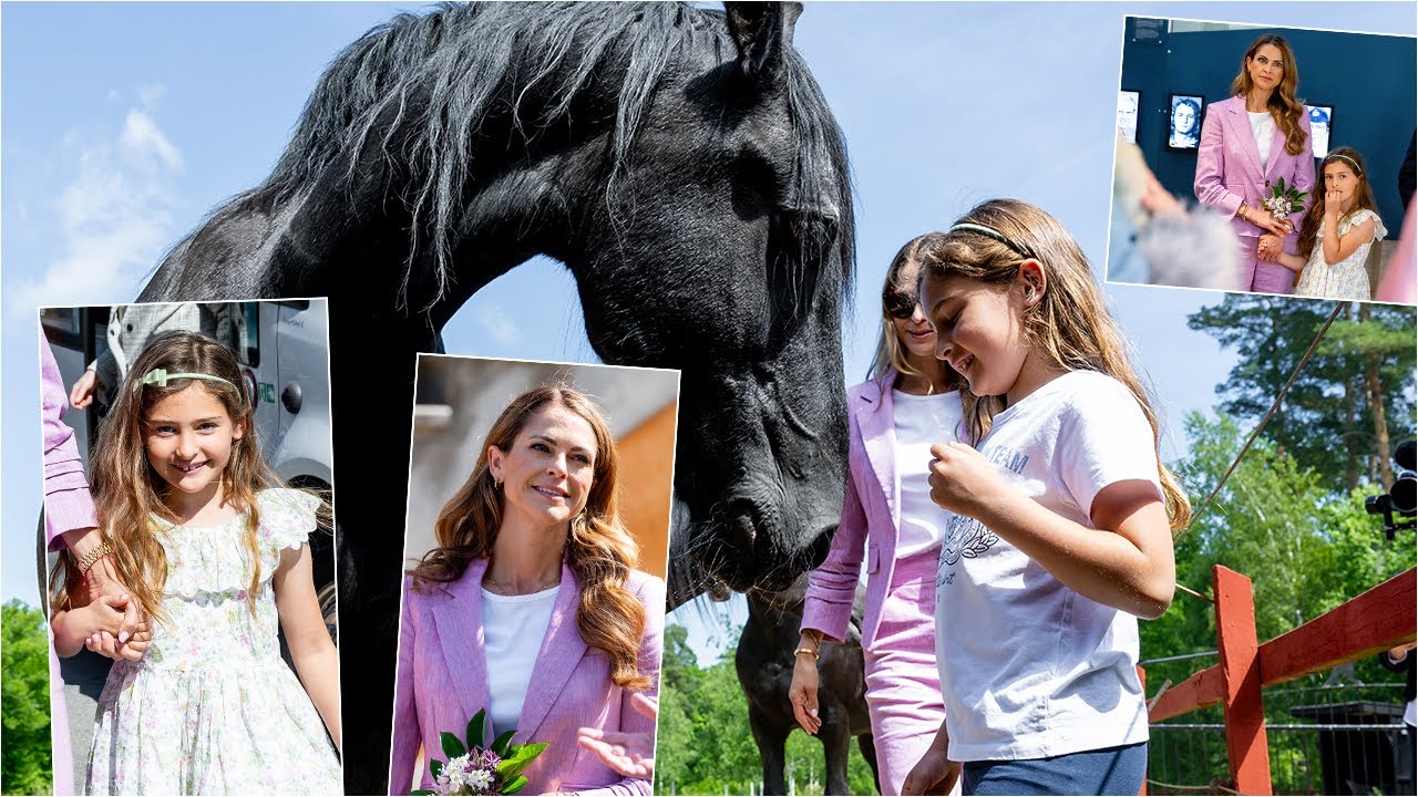 Princess Adrienne of Sweden plays with Shetland pony