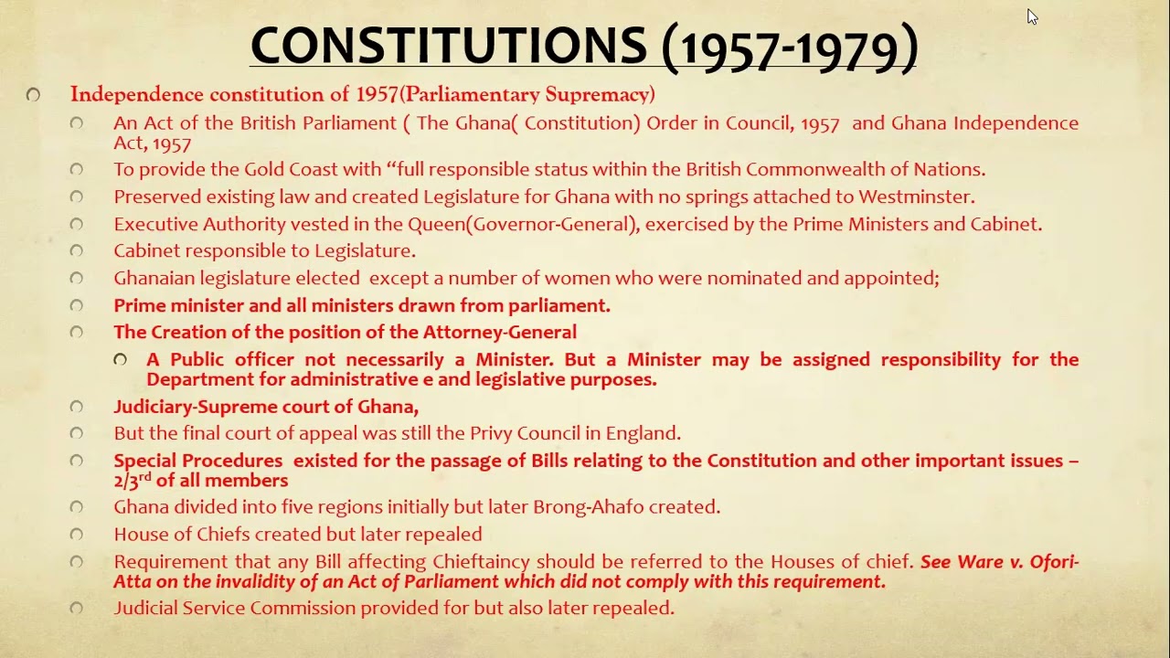 LLB CONSTITUTIONAL LAW-  HISTORICAL EVOLUTION OF GHANA'S CONSTITUTION ( Part 3)-   (1957-1979)