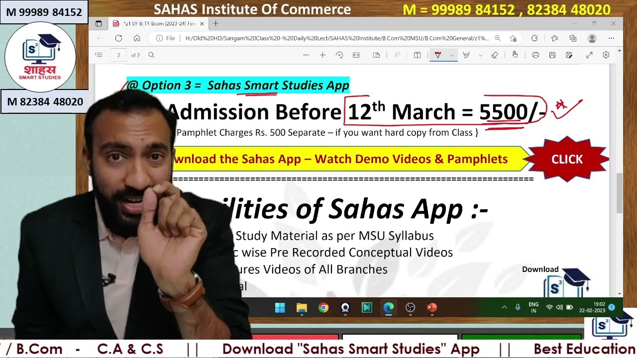 Admission Open at Sahas Institute for S.Y & T.Y B.Com [2023-24] #msu #bcom #sahas #sybcom #tybcom
