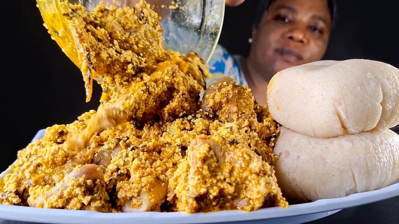 African food mukbang fufu with egusi soup