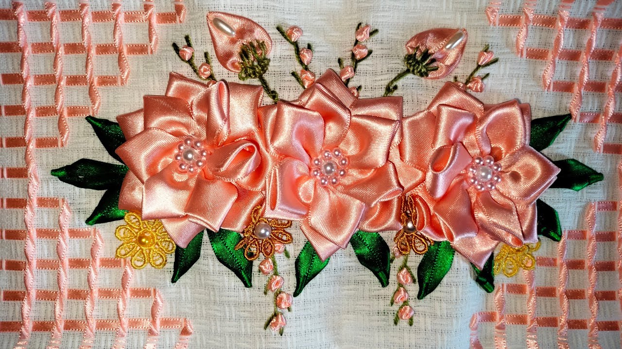 flor de cetim pra toalhas montagem completa modelo 461