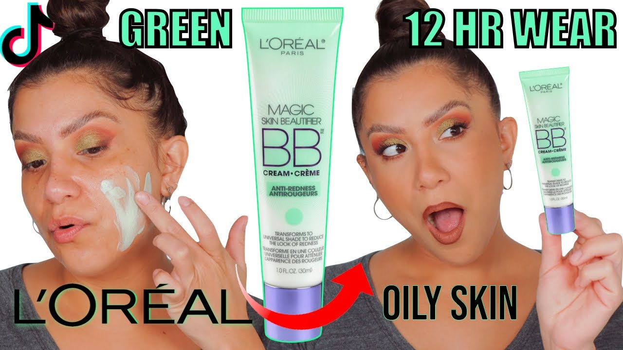 TIKTOK MADE ME BUY IT L'OREAL COLOR CORRECTING GREEN BB CREAM +WEAR TEST *oily skin*| MagdalineJanet