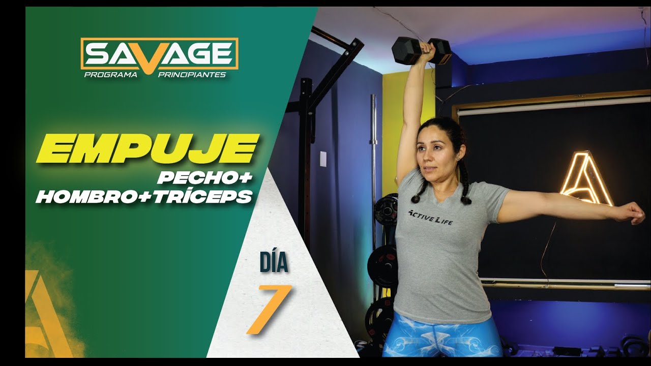TREN SUPERIOR [Hombro, Tríceps, Pecho] 🔥 Sólo Mancuernas | Savage día 7