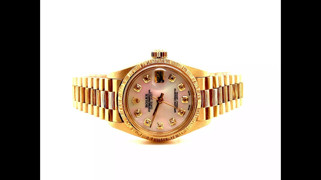 RARE ROLEX LADIES VINTAGE GOLD DATEJUST REF 6927 MOP DIAMOND DIAL FULL SET – 1977