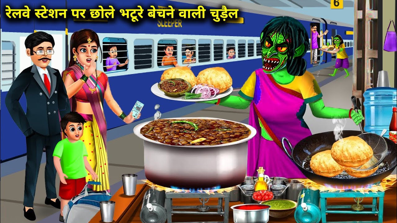 रेलवे स्टेशन पर छोले भटूरे बेचने वाली चुड़ैल | hindi story | cartoon | entertainment | chacha uni...
