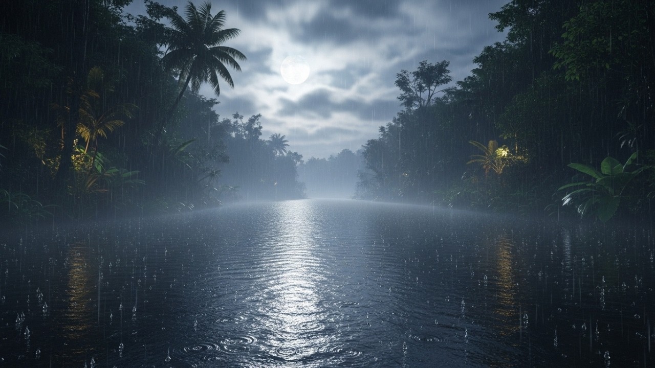 Tropical River Rain at Night 🌧️ Relaxing Water Sounds for Sleep