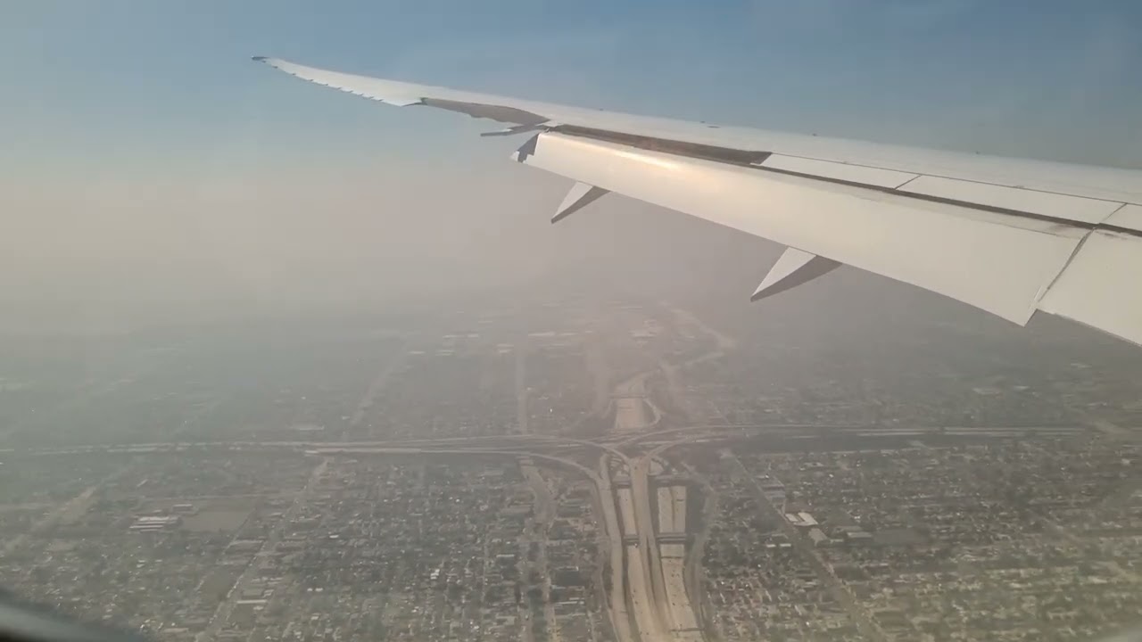 Landing at LAX Los Angeles International Airport on a bright sunny day!