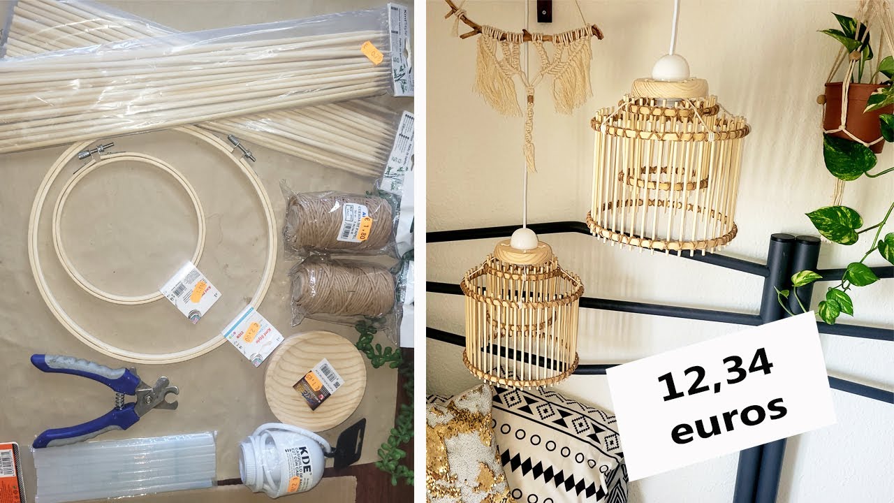 Como hacer lámparas de techo colgante  estilo Boho. Fácil y económicas con aros y palitos de Bambú