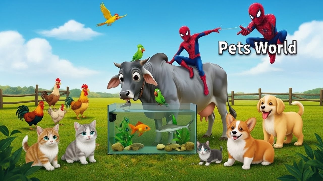 Pets World Adventure | Fun Cartoon with Cats, Dogs, Birds & Spiderman | Full Episode