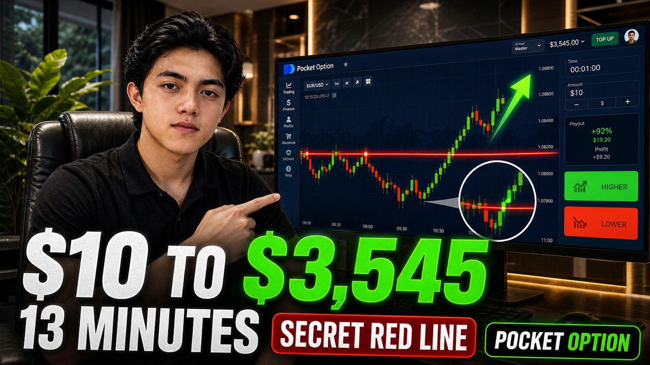Pocket Option Red Line Strategy 2026: $10 to $3,545 in 13 Minutes