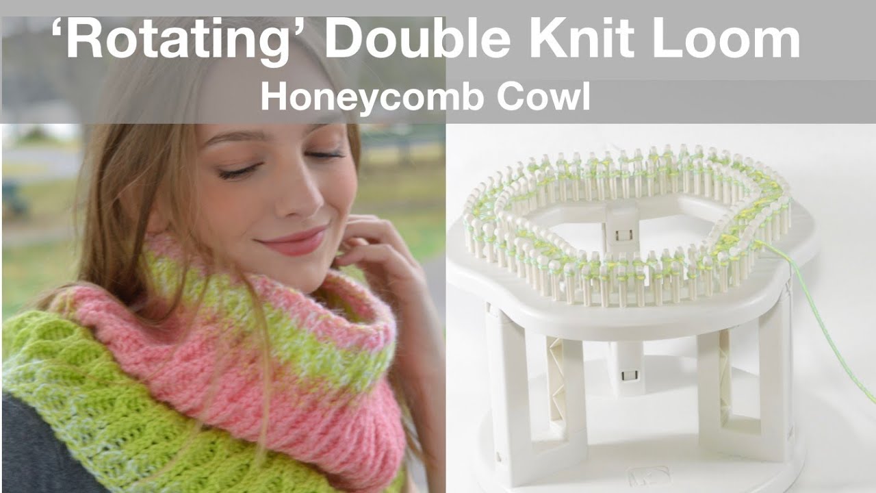 Honeycomb Cowl, beginning to end, using the KB 'Rotating' Double Knit Loom