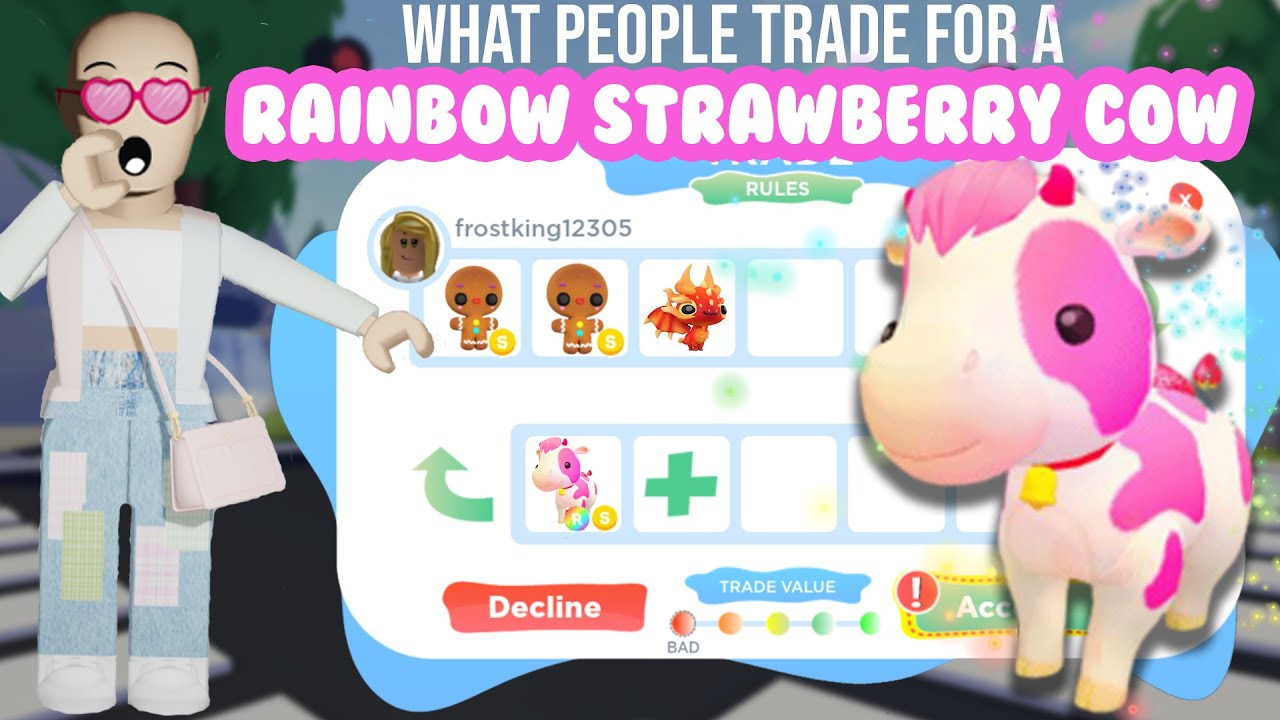 What people trade for a RAINBOW SHINY STRAWBERRY COW in Overlook Bay | Roblox