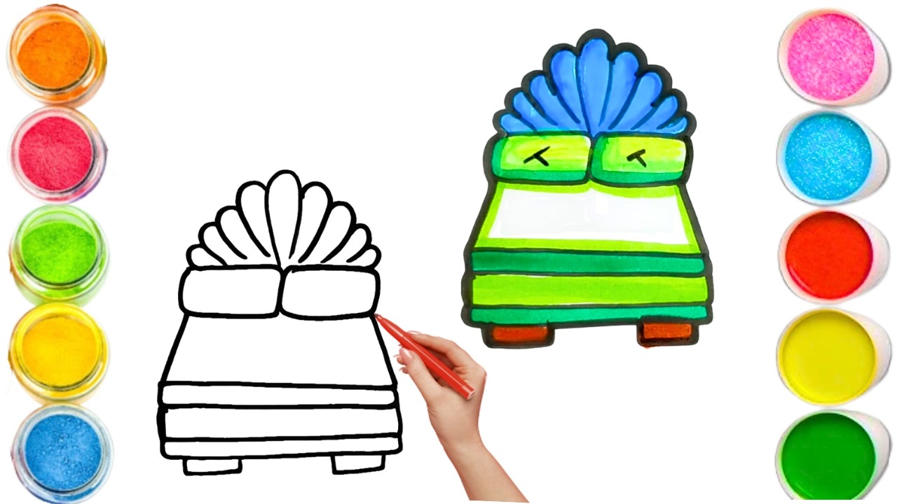 How To Draw cute Bed Drawing, Painting & Coloring For Kids and Toddlers_🌈🎨 🐋