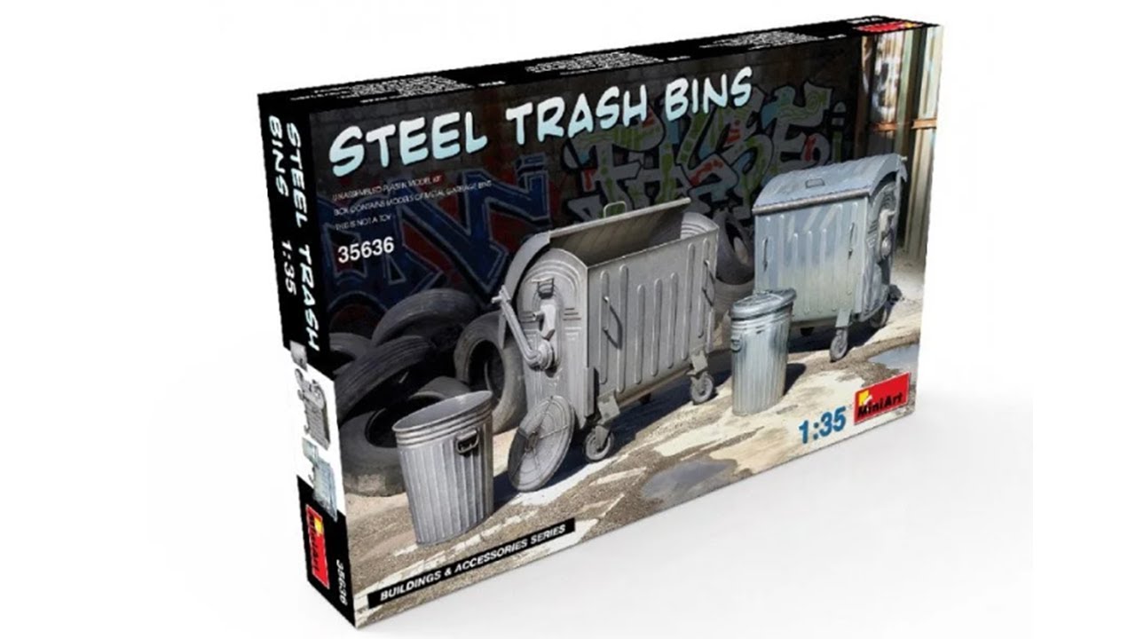 UNBOXING  MINIART 35636 - 1/35 STEEL TRASH BINS Scale Plastic Model Kit Buildings