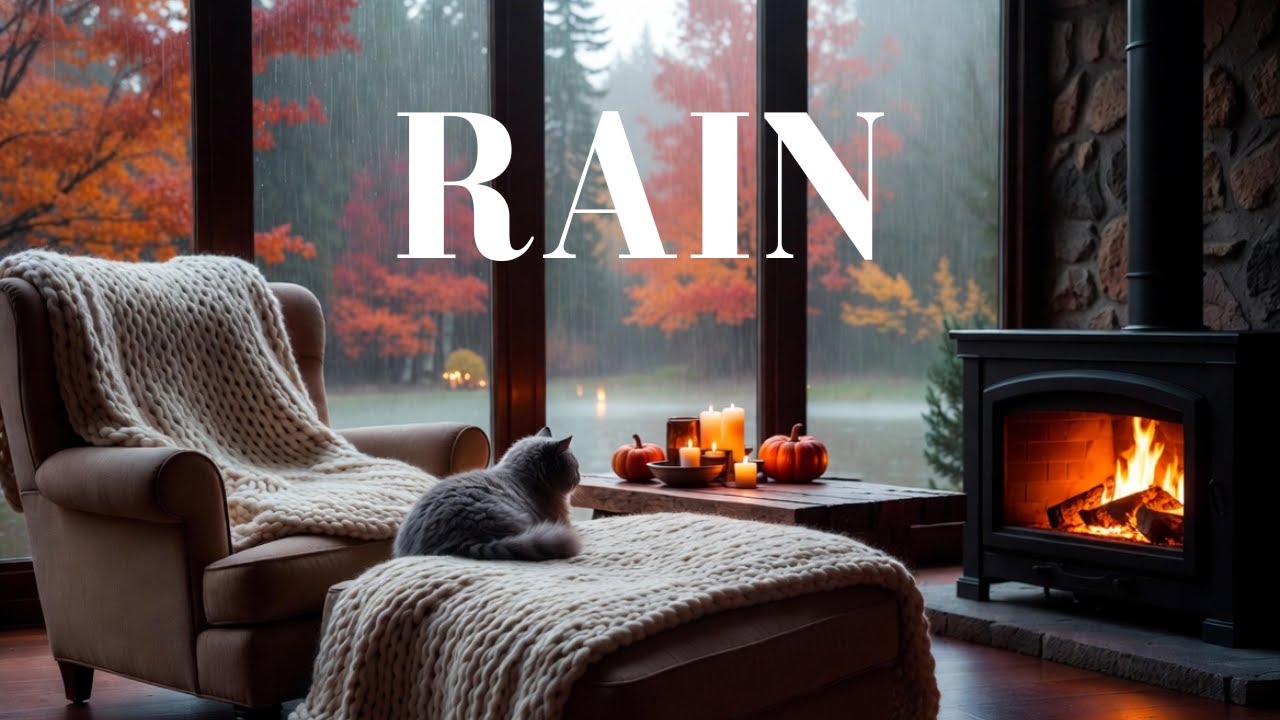Heavy Rain , Thunder & Cozy Fireplace (1 Hour) - Ad free for Deep Sleep, Study, Relaxation