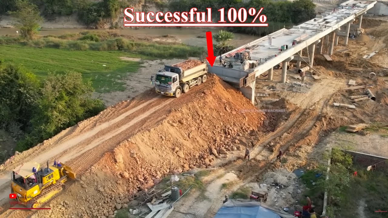 Unexpected​ Construction Successful 100% Technique Making Road Connection New Bridge By Dozer Trucks