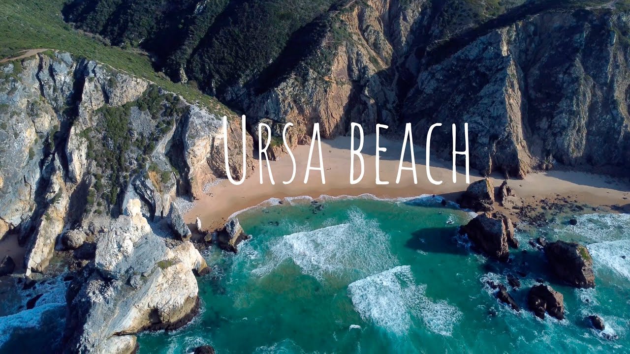 Lovely Ursa Beach, Portugal from the air. Прекрасный пляж Урса, Португалия с воздуха. 4K