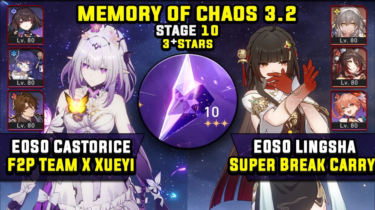E0 Castorice F2P Carry & E0 Lingsha Break Carry (3 Stars) Memory Of Chaos 10 Honkai Star Rail 3.2