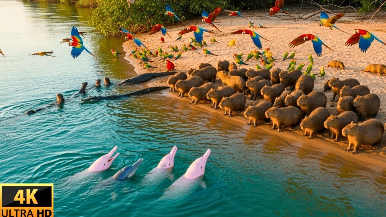 Relaxing Walk in the Amazon: Macaws at Dawn  Canopy ASMR  4K