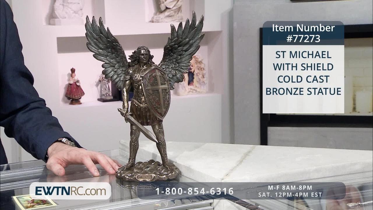 77273_ST MICHAEL WITH SHIELD COLD CAST BRONZE STATUE