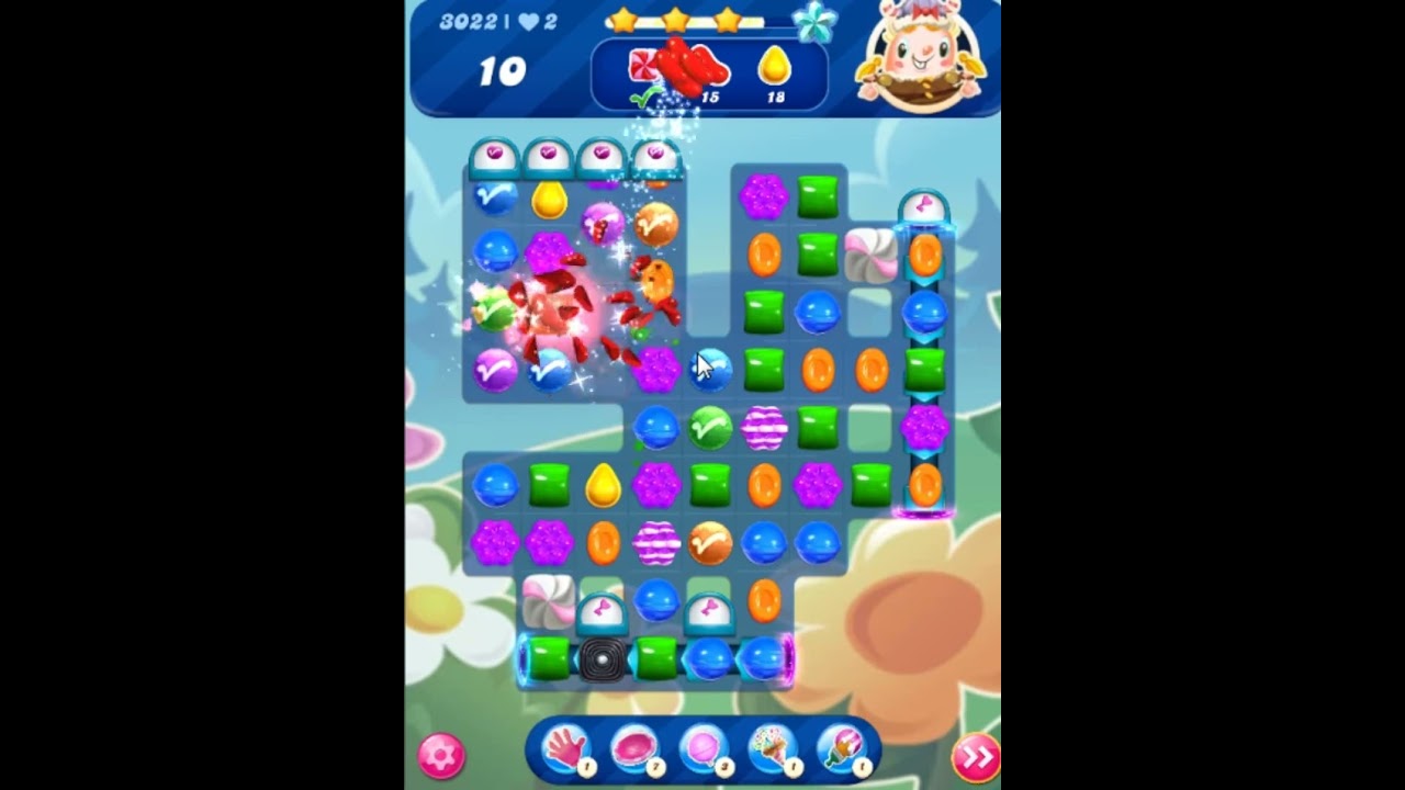 Candy Crush Saga Level 3022 Get Sugar Stars, 22 Moves Completed, No Boosters