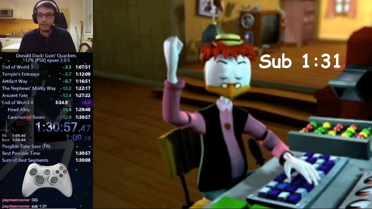 Donald Duck Goin' Quackers 112% PS1 Speedrun in 1:30:56.84 WR (epsxe 2.0.5 emulator)