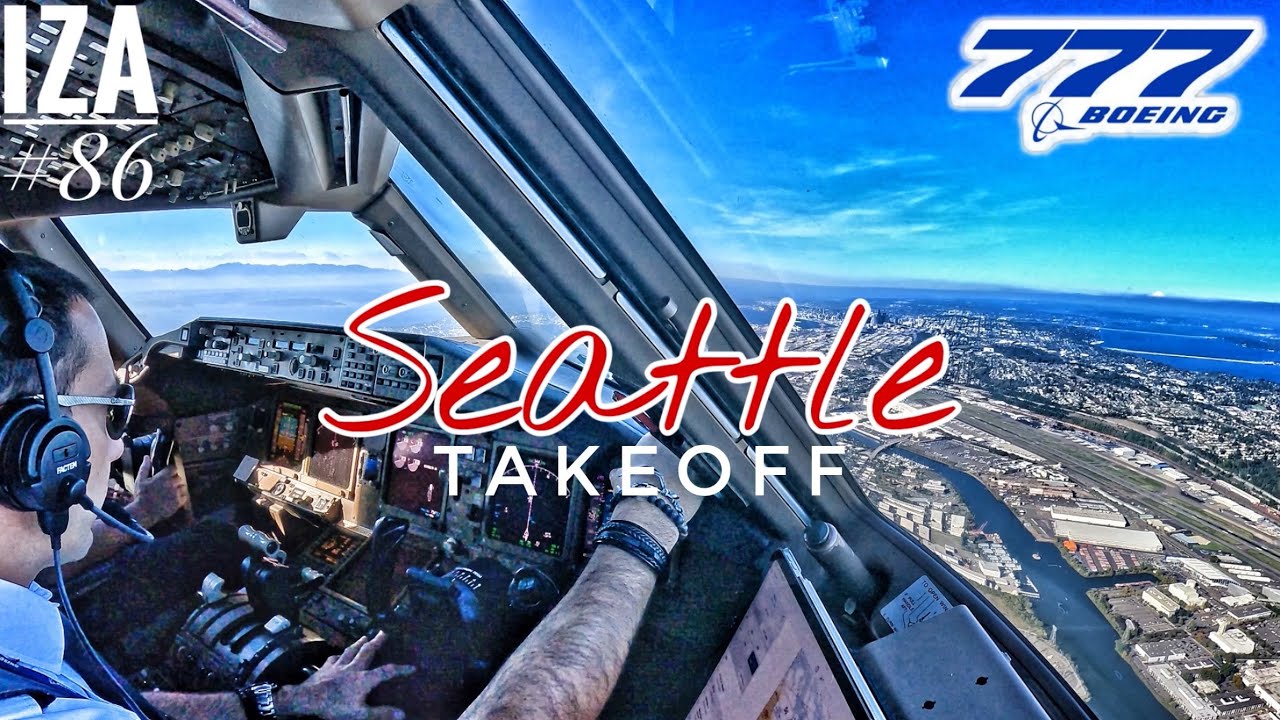 B777 SEA 🇺🇸 Сиэтл | ВЗЛЕТ 34R | Вид из кабины 4K | Связь с авиадиспетчерской службой и экипажем