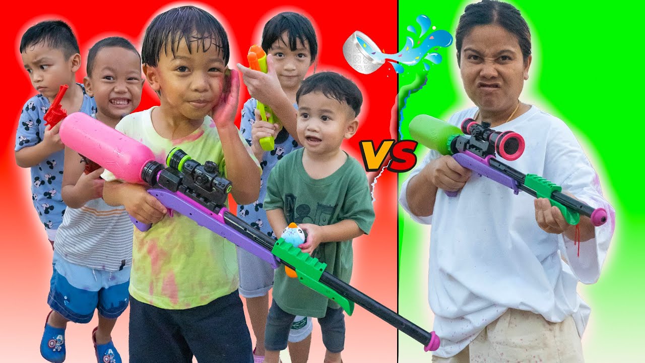 แม่ VS ลูก สงกรานต์ ปืนฉีดน้ำสี ใครจะเละกว่ากัน | พี่ปลื้ม