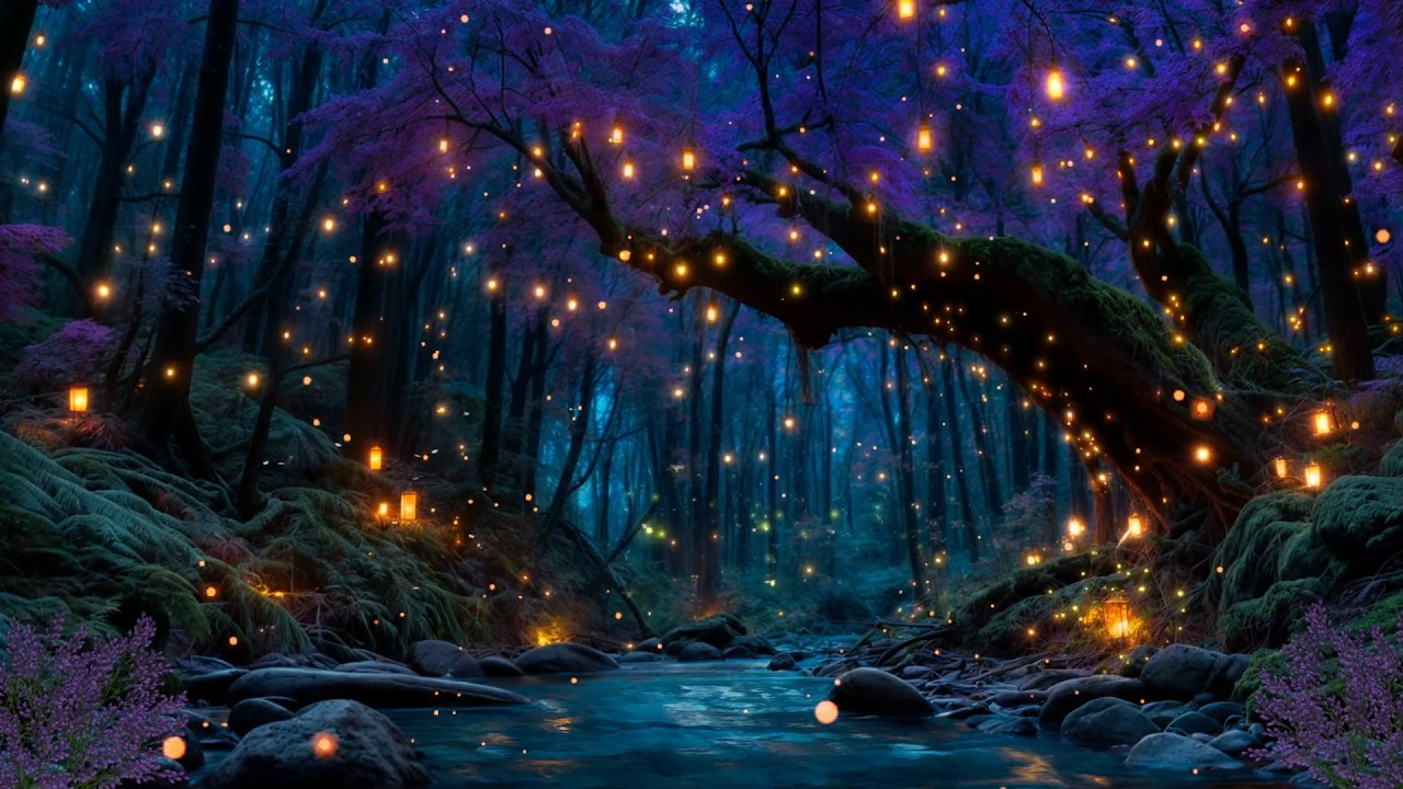 🌙 Dreamy Firefly Forest Village ✨ Calm Your Mind & Sleep Deeply 😴 Night River Sounds (NO ADS)