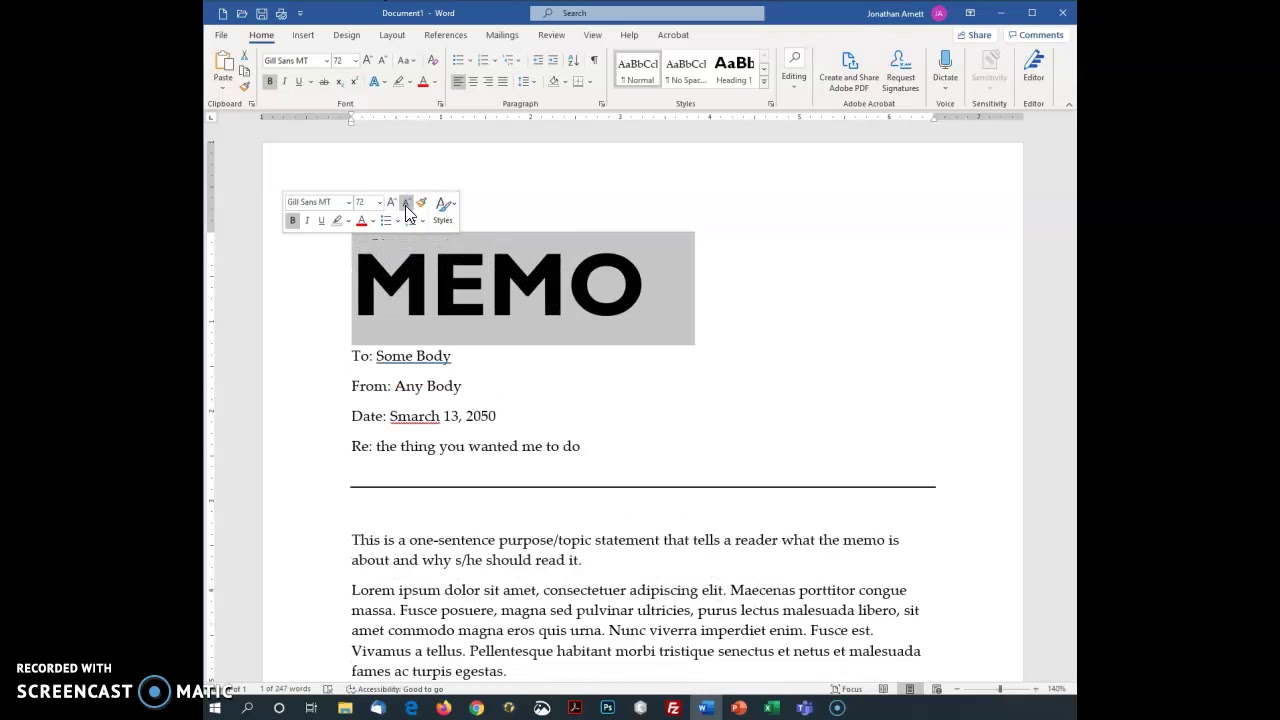 How to create a memo in MS Word