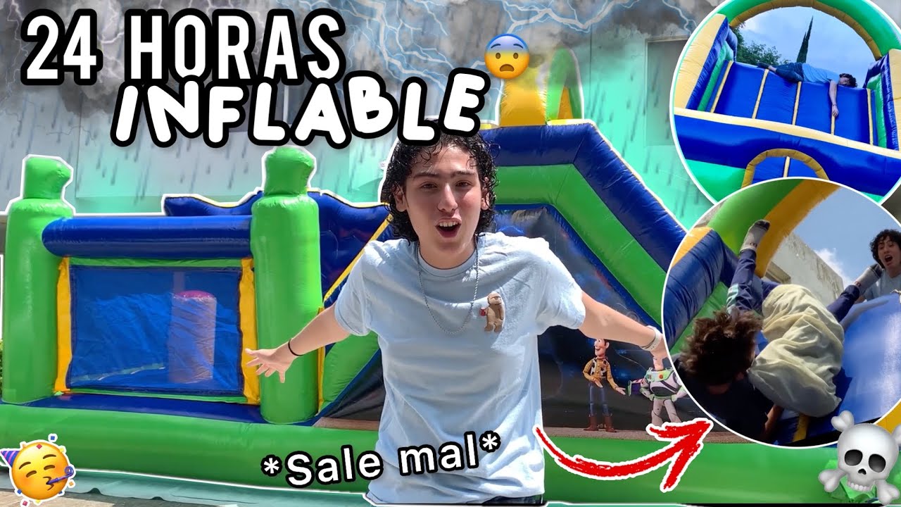24 HORAS en un INFLABLE 😳 *En la calle y con lluvia* 🌧 | Leo Study