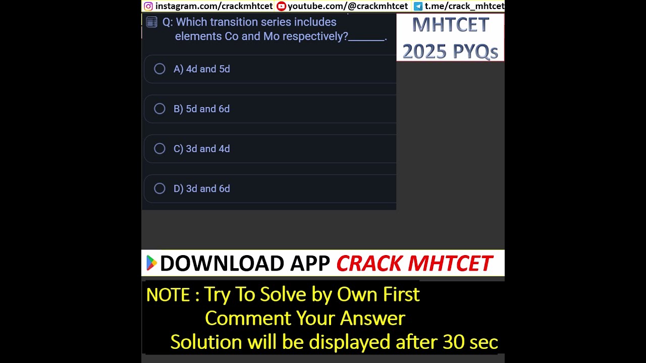 Transition & Inner Transition Elements || MHTCET 2025 PYQs || MHTCET 2026 #shorts #mhtcet2026