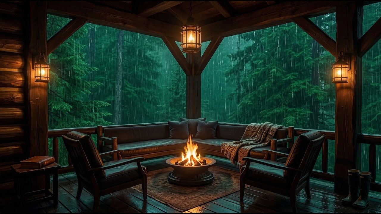 Relaxing Forest Rain on a Cozy Cabin Porch | 3 Hours of Deep Sleep Ambiance for Rest