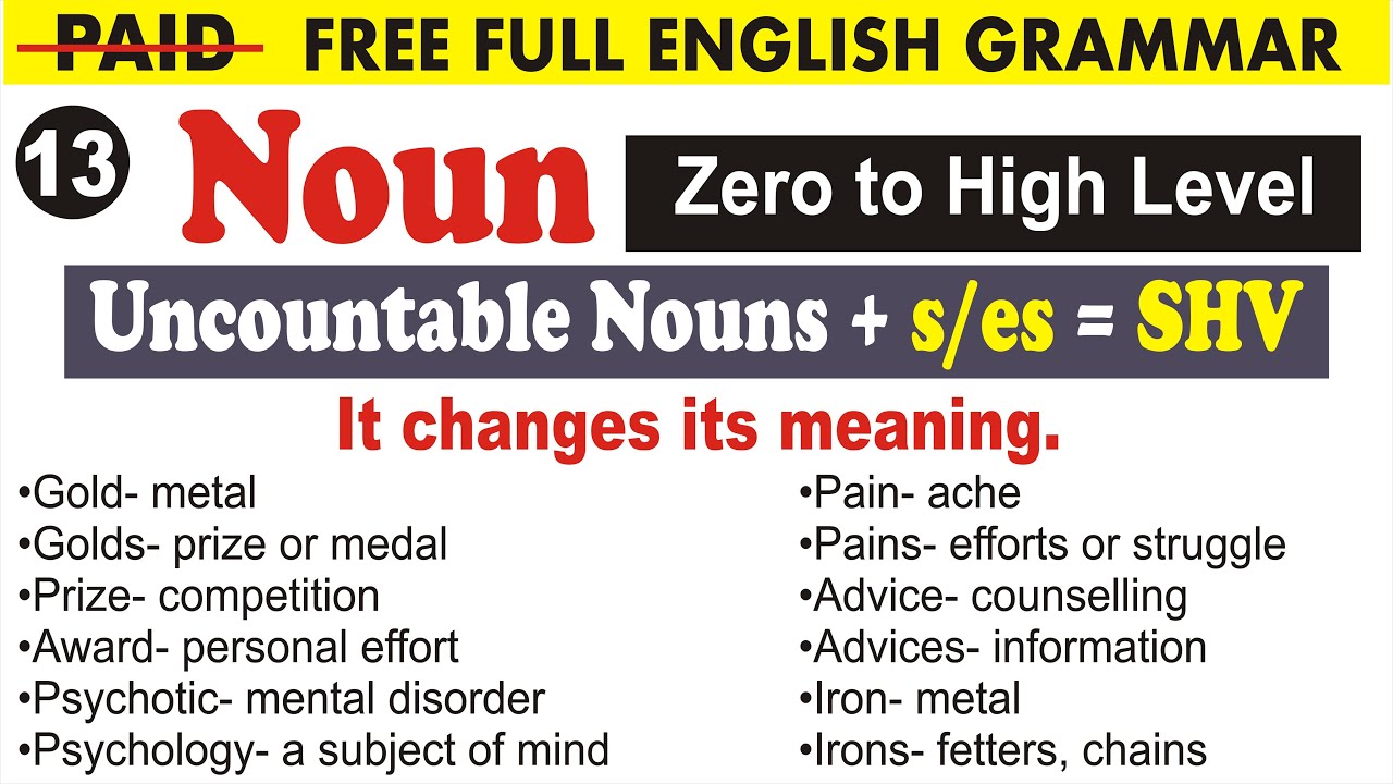 Uncountable Nouns Changing its meaning |Free Full Paid English Grammar | Uphaar Classes by Sumit Sir