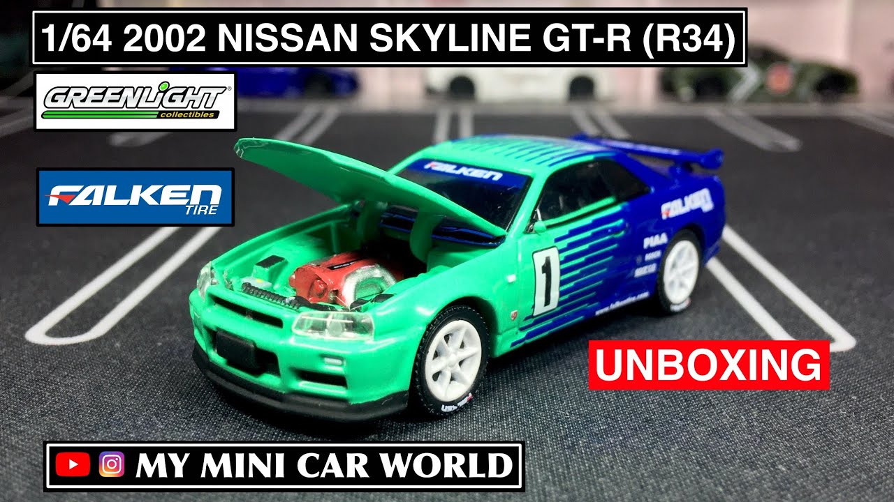 【MY MINI CAR WORLD】UNBOXING GREENLIGHT COLLECTIBLES 1/64 FALKEN 2002 NISSAN SKYLINE GT-R (R34)