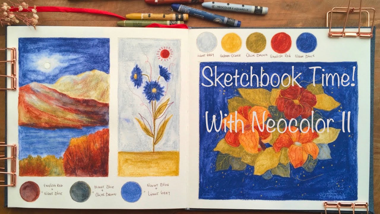 Sketchbook Time! How I use Neocolor II - Ladscape & botanicals