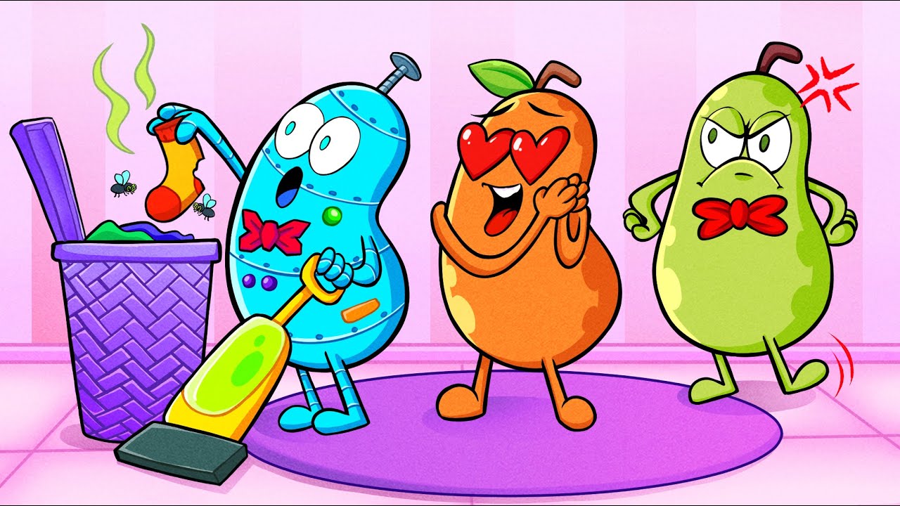 Frutas vs. Robôs! 🍐🤖 Assistente de robô maluco | Casal de peras
