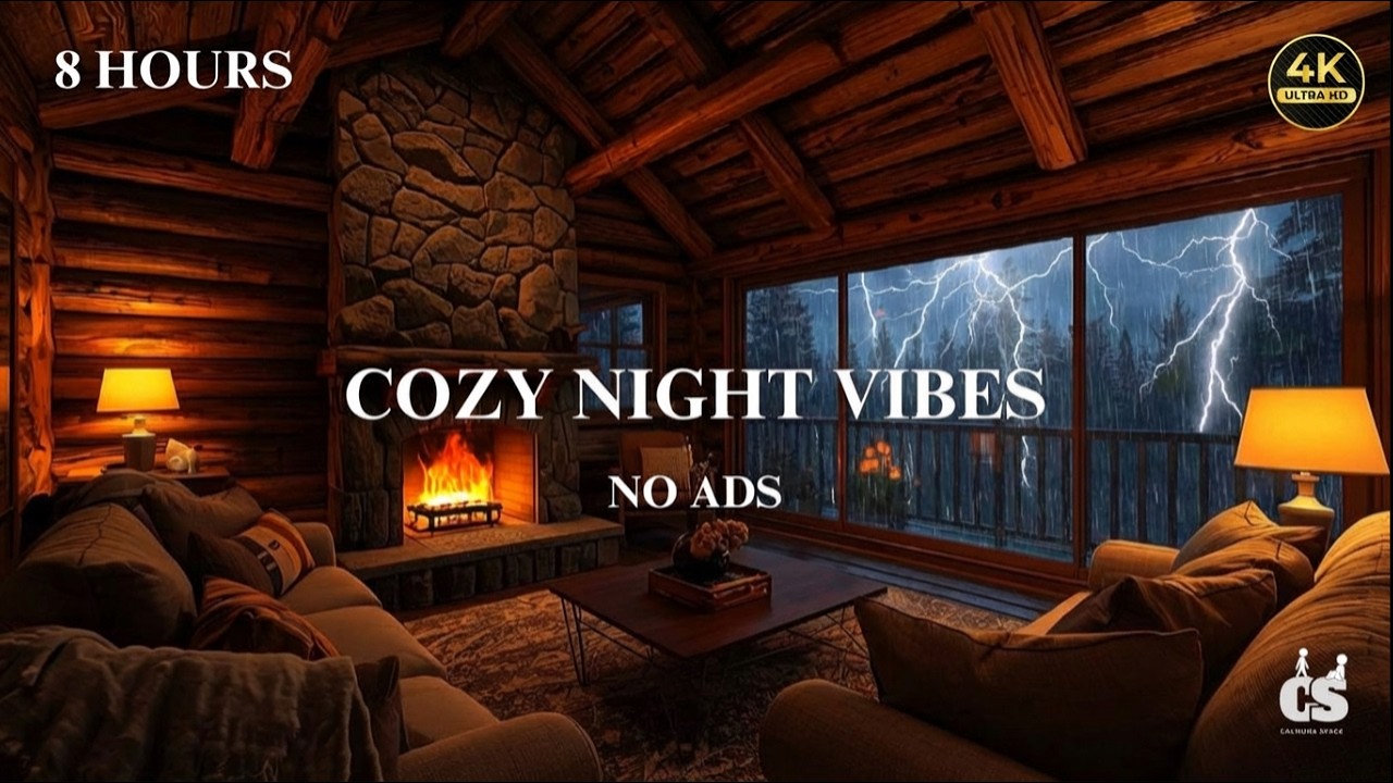 8 HOURS Rain & Fireplace Sounds for Deep Sleep | Cozy Night Cabin | No Ads | 4K