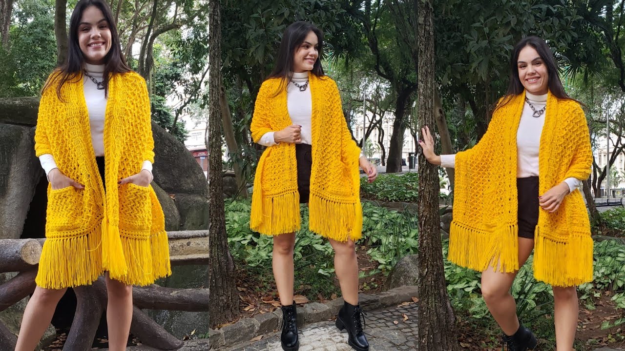 CACHECOL DE CROCHE COM BOLSO GISELE