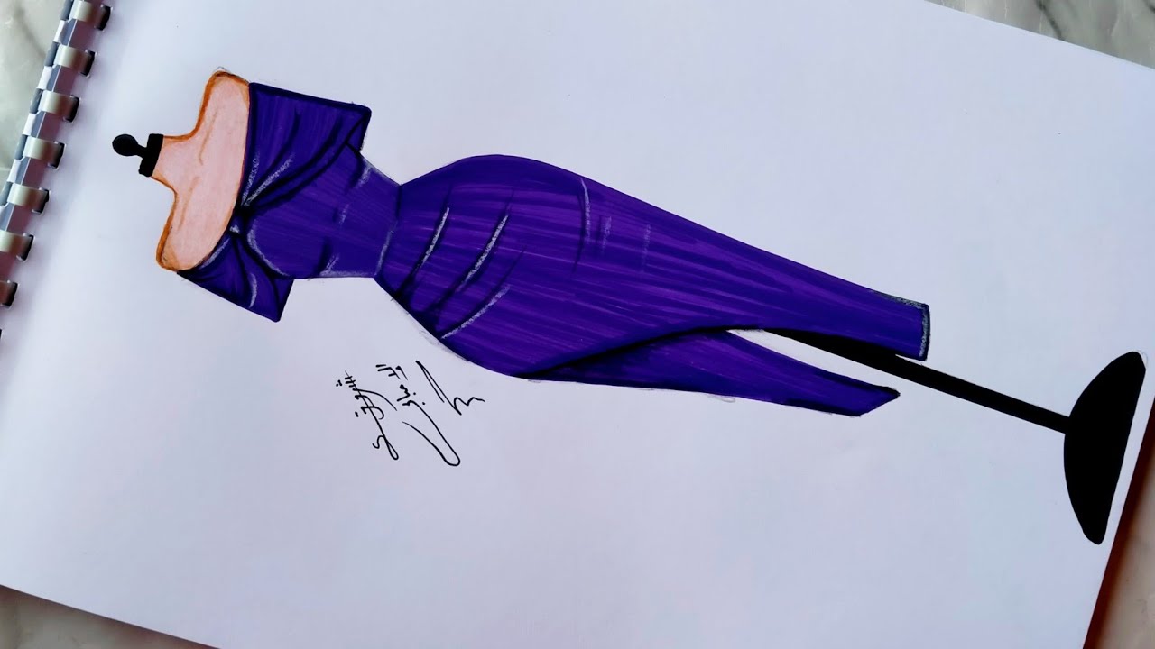 رسم فستان بسيط جدا وجميل للمبتدئين👗💜💎 /تعليم رسم تصاميم ازياء للمبتدئين 