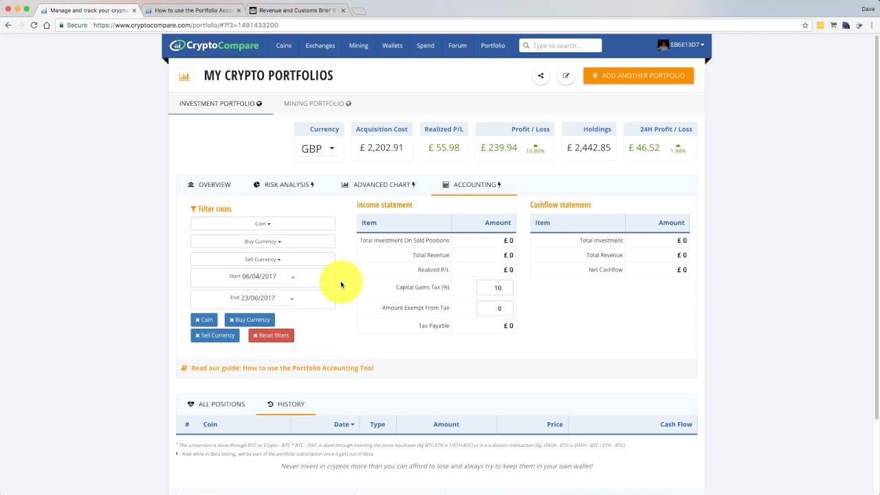 CryptoCompare Portfolio Accounting Feature