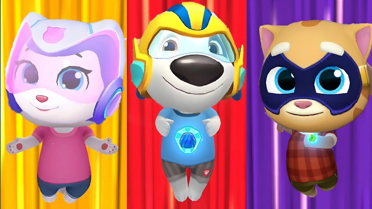 Talking Tom Hero Dash - Full Bosses Outfits Trapped In Cages Vs Heroes Fight For Diamond Suits - Tom