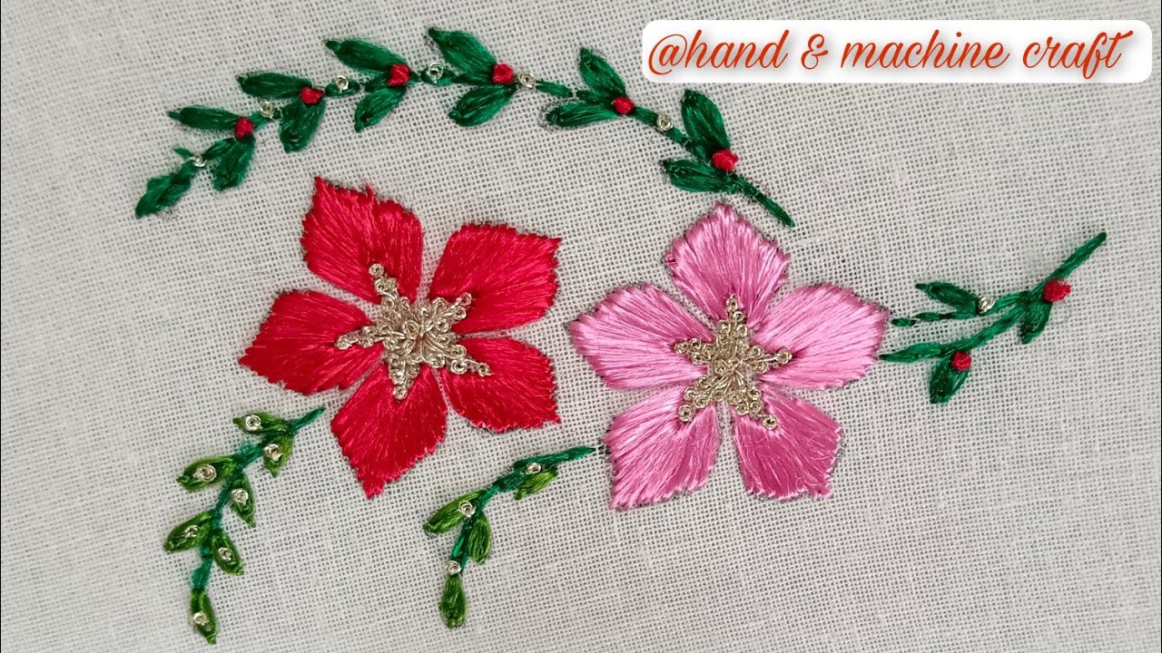 Satin Stich Hand Embroidery For Dress👗Flower Embroidery design /Phulkari Thread
