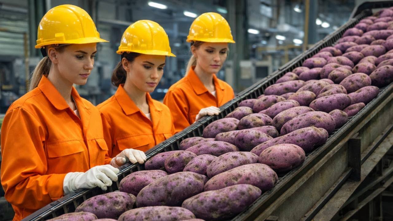 Как на самом деле работает фабрика по переработке фиолетового батата. (такого раньше не видели)