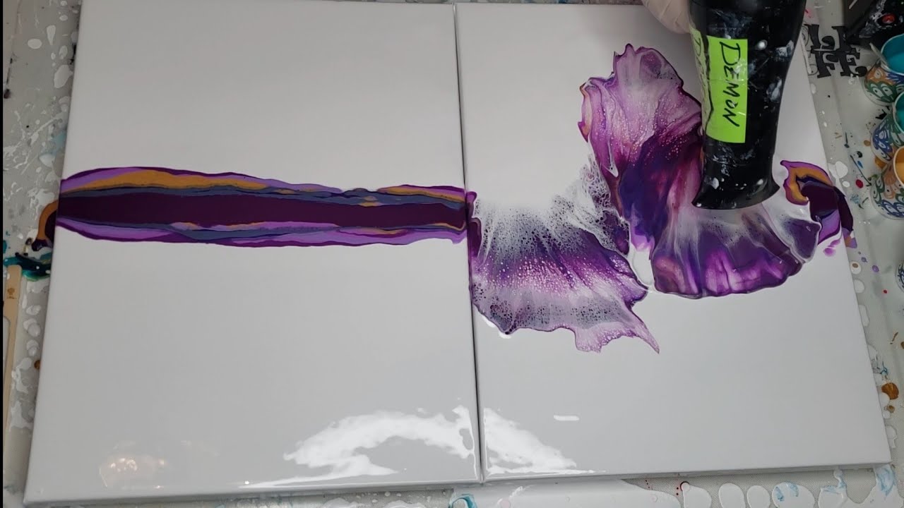 [281] Beautiful Purple Diptych Dutch Pour W/ Amazing Cells/NO SILICONE/Acrylic Pouring