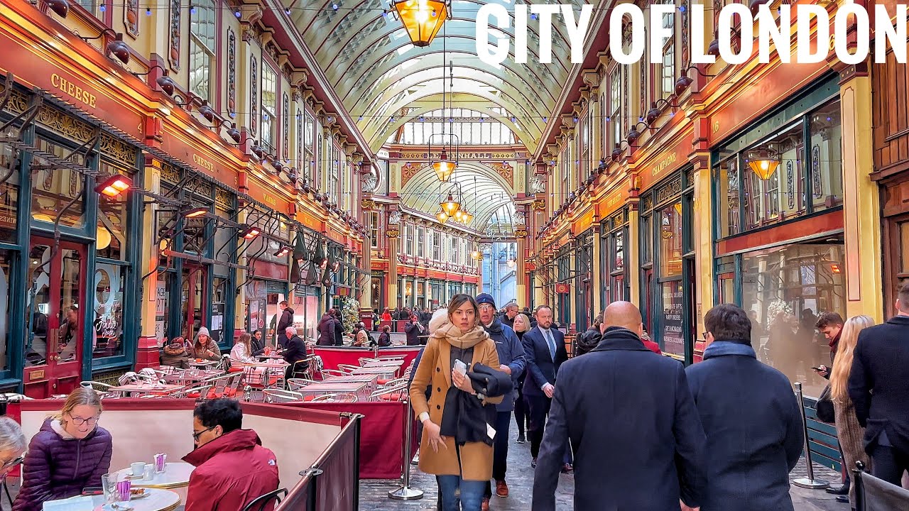 City of London 🇬🇧  Financial Skyscrapers District at Lunch Hour Walk 4K HDR (▶2.5 hours)
