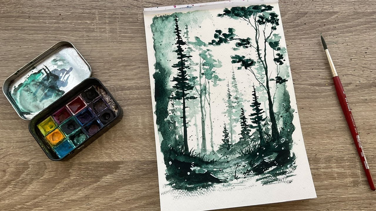 Easy Monochrome Watercolor Landscape Tutorial