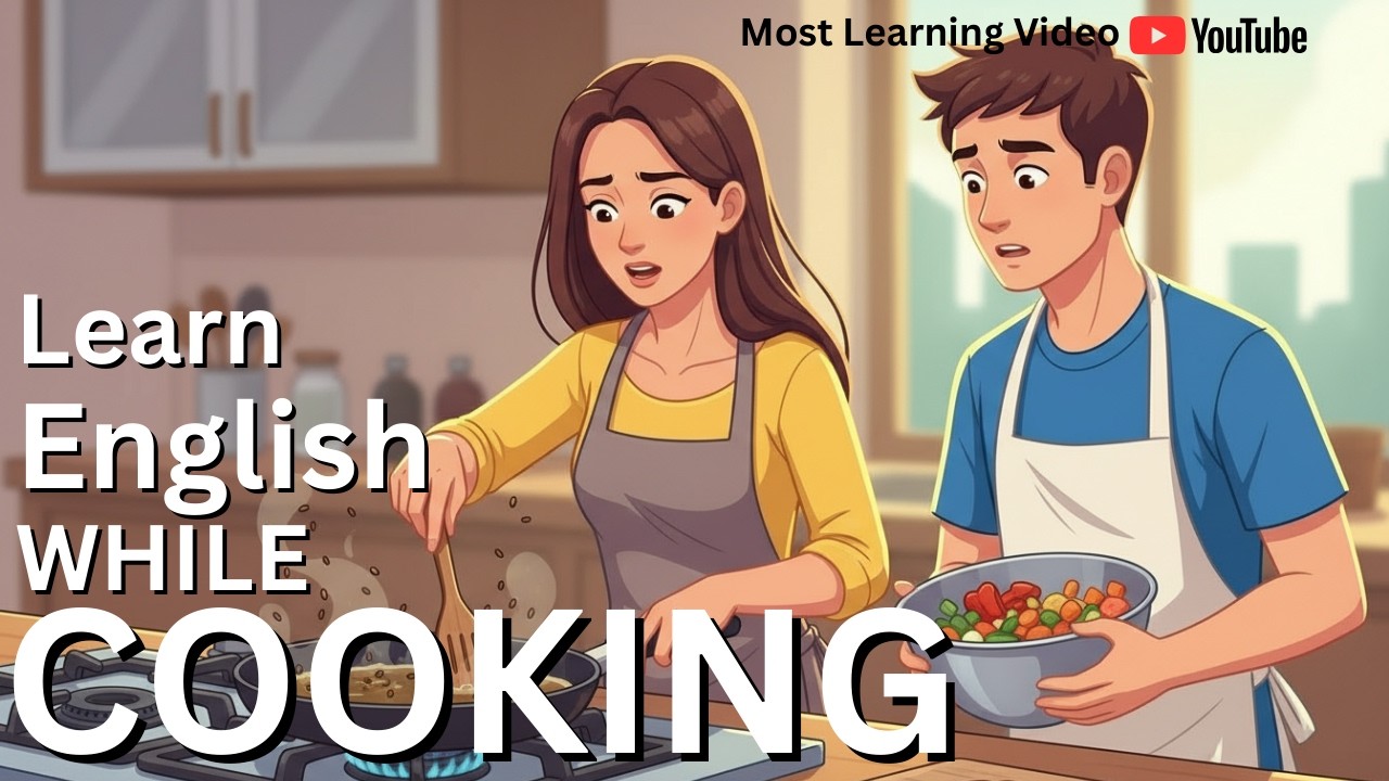 Kitchen & Dining English Conversation | Learn Cooking Verbs and Utensils with Sara and Mike